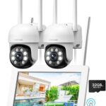 CAMCAMP PTZ 3MP Wireless Outdoor Surveillance Camera Kit with 7 Inch NVR Monitor and 32GB Micro SD, Colour Night Vision, 2-Way Audio, Home Security System Camera WiFi Outdoor
