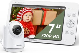 bonoch 7 Inch Baby Camera, Baby Camera 720P, Video Monitor for Baby, 6000mAh 25 Hours, Night Vision, Two-Way Communication, VOX, Automatic Night Vision, Remote PTZ, Lullabies