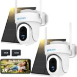UCOCARE 3K Solar Camera (2PCS), 5MP Wireless WiFi Surveillance Camera Battery with 32GB TF Card - No Subscription, Outdoor Wireless Solar Camera, Siren, Colour Night Vision