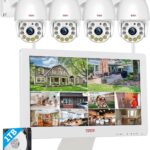 Tonton WLAN Outdoor Surveillance Camera Set, 4CH 5MP 7 Inch NVR Touch Screen Monitor with 2 x 3MP 355° Swivel Dome Surveillance Camera with LED Light, 32GB SD Card