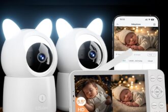 CZEview 2K Baby Monitor 2 Cameras & 5.5 Inches HD Ultra Large Monitor, Top Image Quality, 360°, APP, Night Light & Music, Night Vision, Baby Video Camera, Motion Crying Detection & Alert