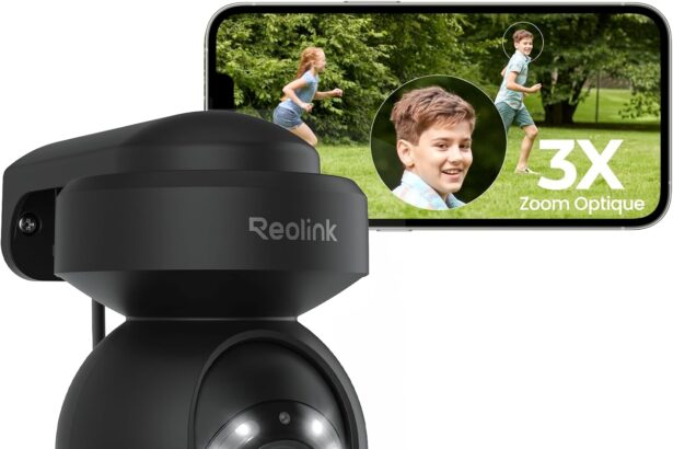 Reolink 5MP PTZ Outdoor WiFi Surveillance Camera Optical Zoom 3X Automatic Tracking Human Detection Night Vision Color 2.4GHz 5GHz Audio Bidirectional Cloud, E1 Outdoor Black