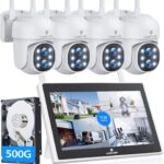 CAMCAMP PTZ WiFi Surveillance Camera Kit with 10 Inch Monitor, 10CH NVR Kit with 4X2K Dual Lens Outdoor WiFi Camera, 500GB HDD, Night Vision Colour, Human Detection, Two-Way Audio