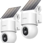 AOSU 3K 5MP Wireless Outdoor WiFi Surveillance Camera, High Capacity Mobile Solar Panel, 360° PTZ, AI Detection Person Car, Animal, Fire, Alarm, Night Vision Colour, 2 Pkg