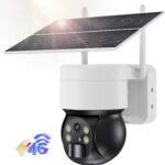 Ankway 3G/4G LTE Surveillance Camera with SIM Card Wireless WiFi PTZ Solar Outdoor Wireless Surveillance Camera with Night Vision Color 2K Swivel 355°/95° PIR Detection Audio 2
