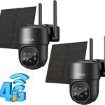 Xega 【2 pieces】3G/4G LTE Solar Surveillance Camera with Sim Card, 2K HD 4G Outdoor Wireless Camera Tilt 355°/90°, Surveillance Camera without WiFi, Night Vision, Motion Detection