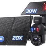 SHIWOJIA 3G/4G LTE Solar Surveillance Camera with 30W Solar Panel 20,000mAh Battery 6MP Outdoor Wireless Camera [24/7 Recording], Dual Lens Dual PIR IP66