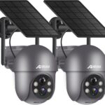 ANRAN Kit 2 Cameras, 2K 3MP Wireless Solar Wireless WiFi Surveillance Camera, 360° PTZ IP Camera Battery, Night Vision Colour, Human Detection, Two-Way Audio, Q01 Grey (2 Pieces)