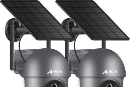 ANRAN Kit 2 Cameras, 2K 3MP Wireless Solar Wireless WiFi Surveillance Camera, 360° PTZ IP Camera Battery, Night Vision Colour, Human Detection, Two-Way Audio, Q01 Grey (2 Pieces)