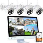 YESYAMO 5MP Wireless WiFi Surveillance Camera Kit, 12 Inch NVR Monitor with 4 Cameras, Sound and Light Alarm, Colour Night Vision, Two-Way Audio, Motion Detection, 3TB HDD