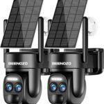 BEENOZO 4K Wireless WiFi Surveillance Camera with Dual Lens 360° PTZ, with Solar Panel, AI Human Detection, Night Colour, Siren, Two-Way Audio, 2 Pieces