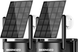 BEENOZO 4K Wireless WiFi Surveillance Camera with Dual Lens 360° PTZ, with Solar Panel, AI Human Detection, Night Colour, Siren, Two-Way Audio, 2 Pieces