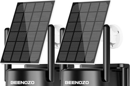 BEENOZO 4K Wireless WiFi Surveillance Camera with Dual Lens 360° PTZ, with Solar Panel, AI Human Detection, Night Colour, Siren, Two-Way Audio, 2 Pieces