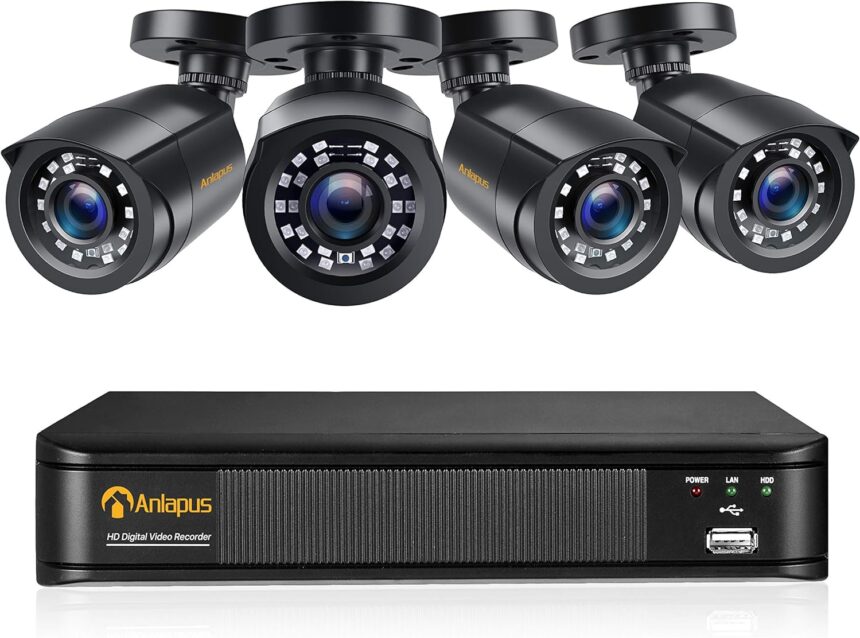 Anlapus FHD 1080P H.265+ Video Surveillance Kit - 8CH 1080P HD DVR Recorder with 2MP Outdoor Surveillance Cameras, Free APP & Remote Access Security System Without HDD Included