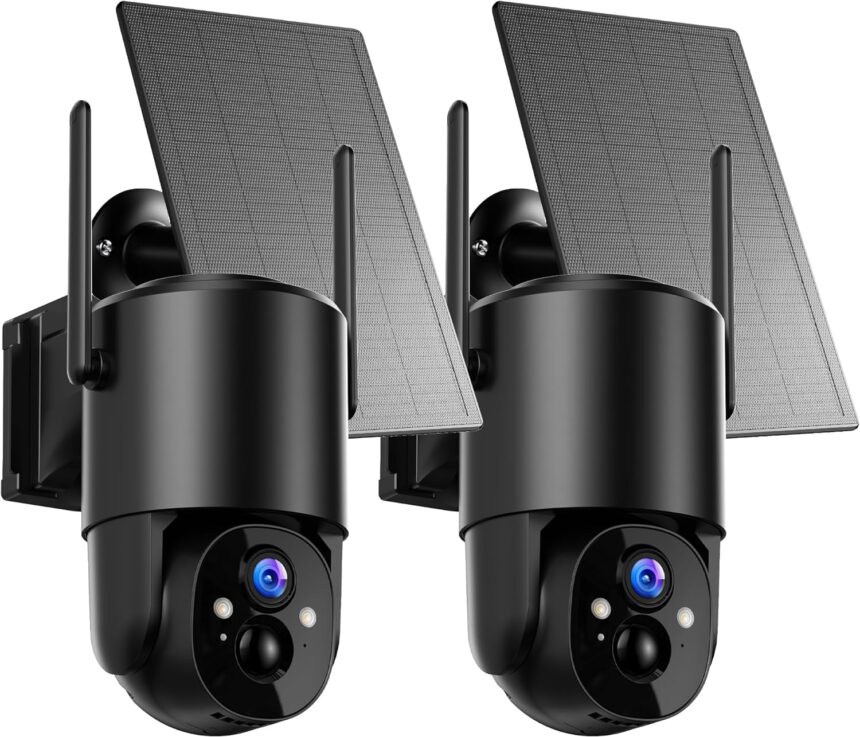 2 Pack Outdoor Wireless Solar WiFi Surveillance Camera: 2K Outdoor Surveillance Camera Battery 360° Rotation Wireless Outdoor Security Camera with Solar Panel PIR Alarm IP66