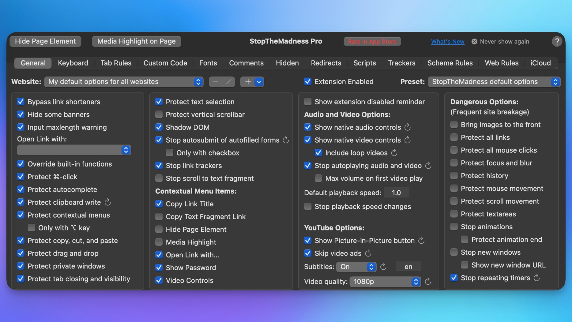 La section Options Générales dans StopTheMadness Pro.