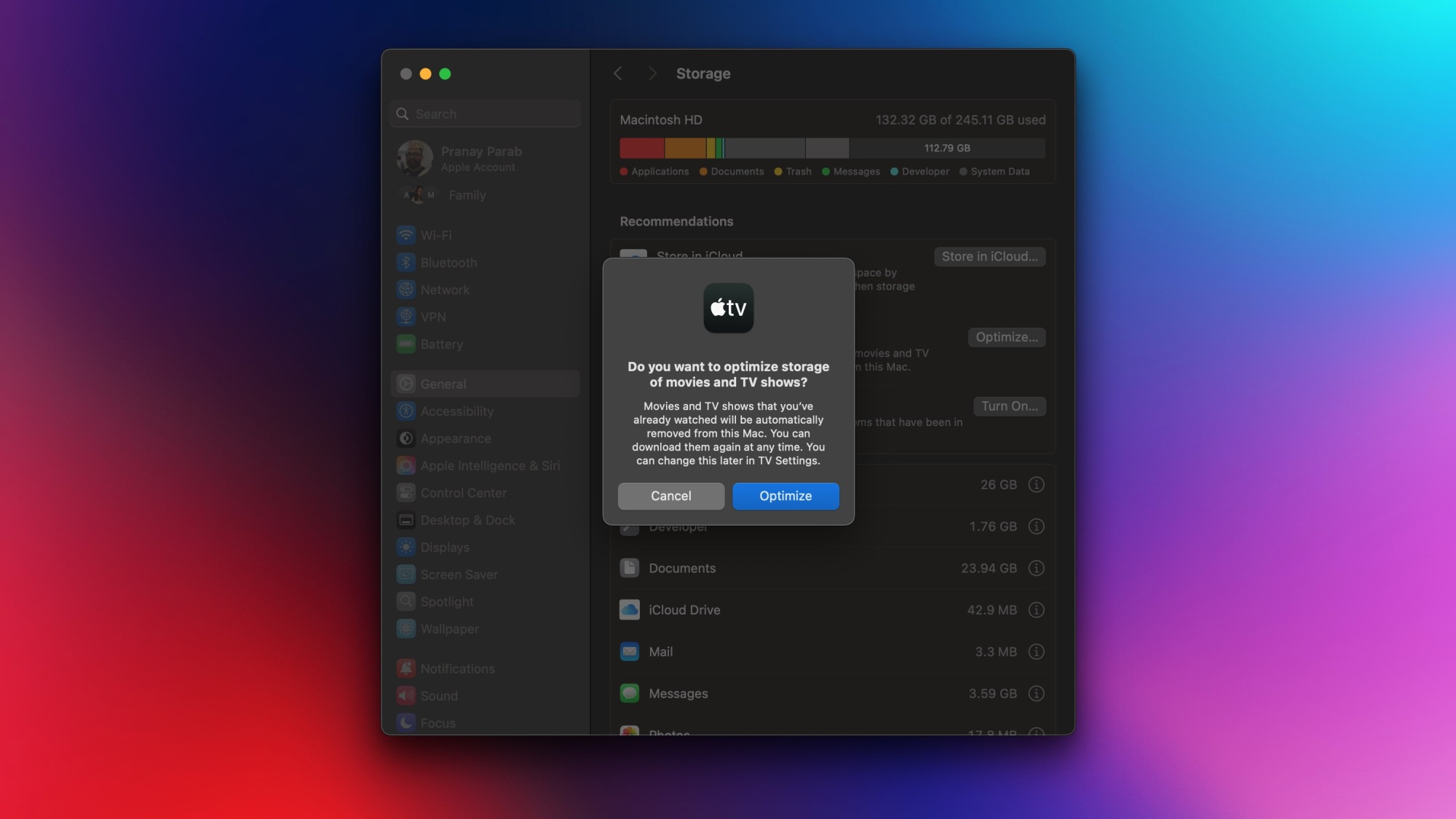 Suppression des émissions de télévision téléchargées depuis l'application TV pour libérer de l'espace sur un Mac.