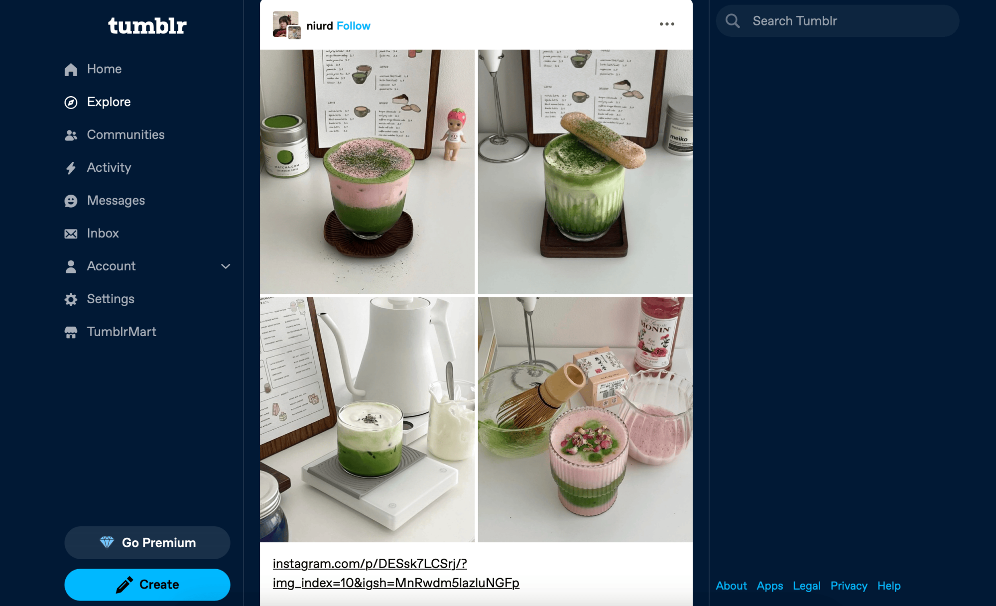 Site web de Tumblr sur un ordinateur portable.