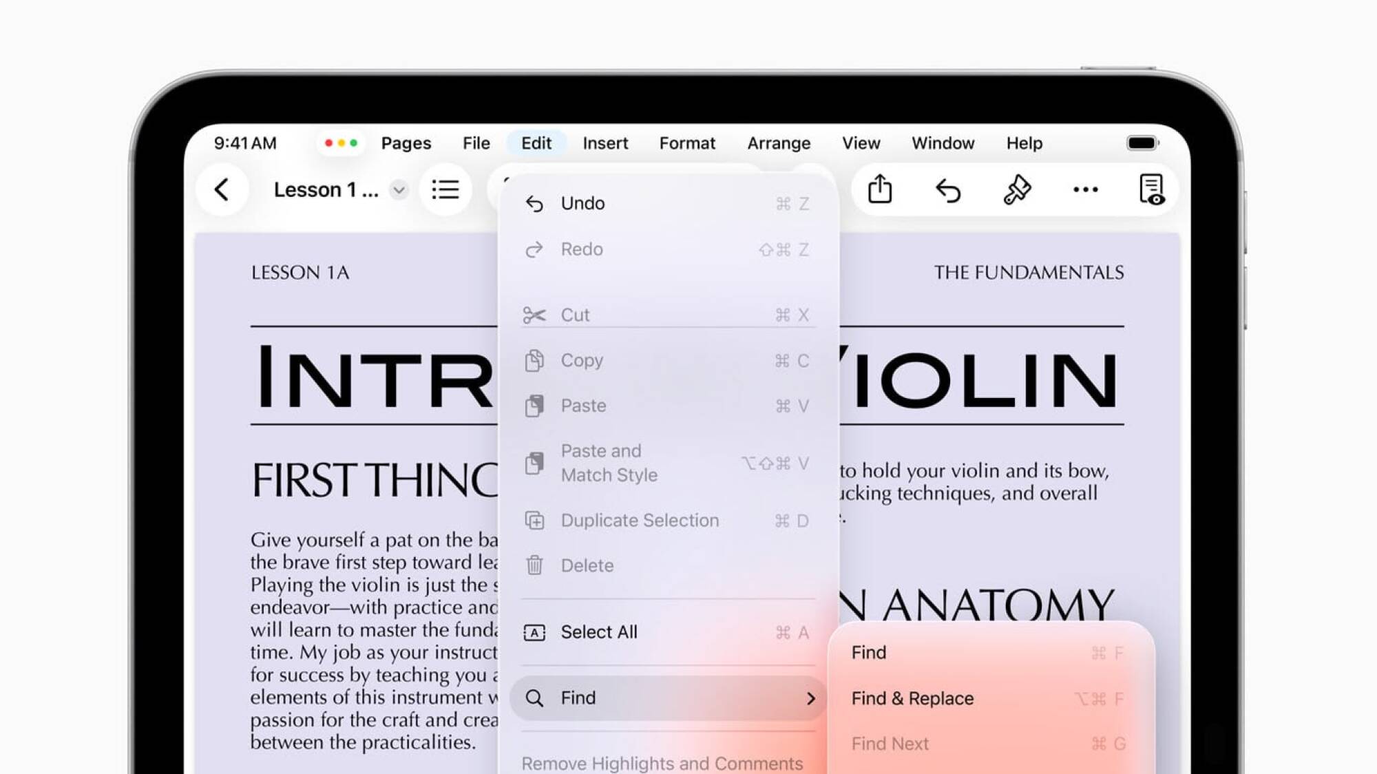 barre de menu iPad.