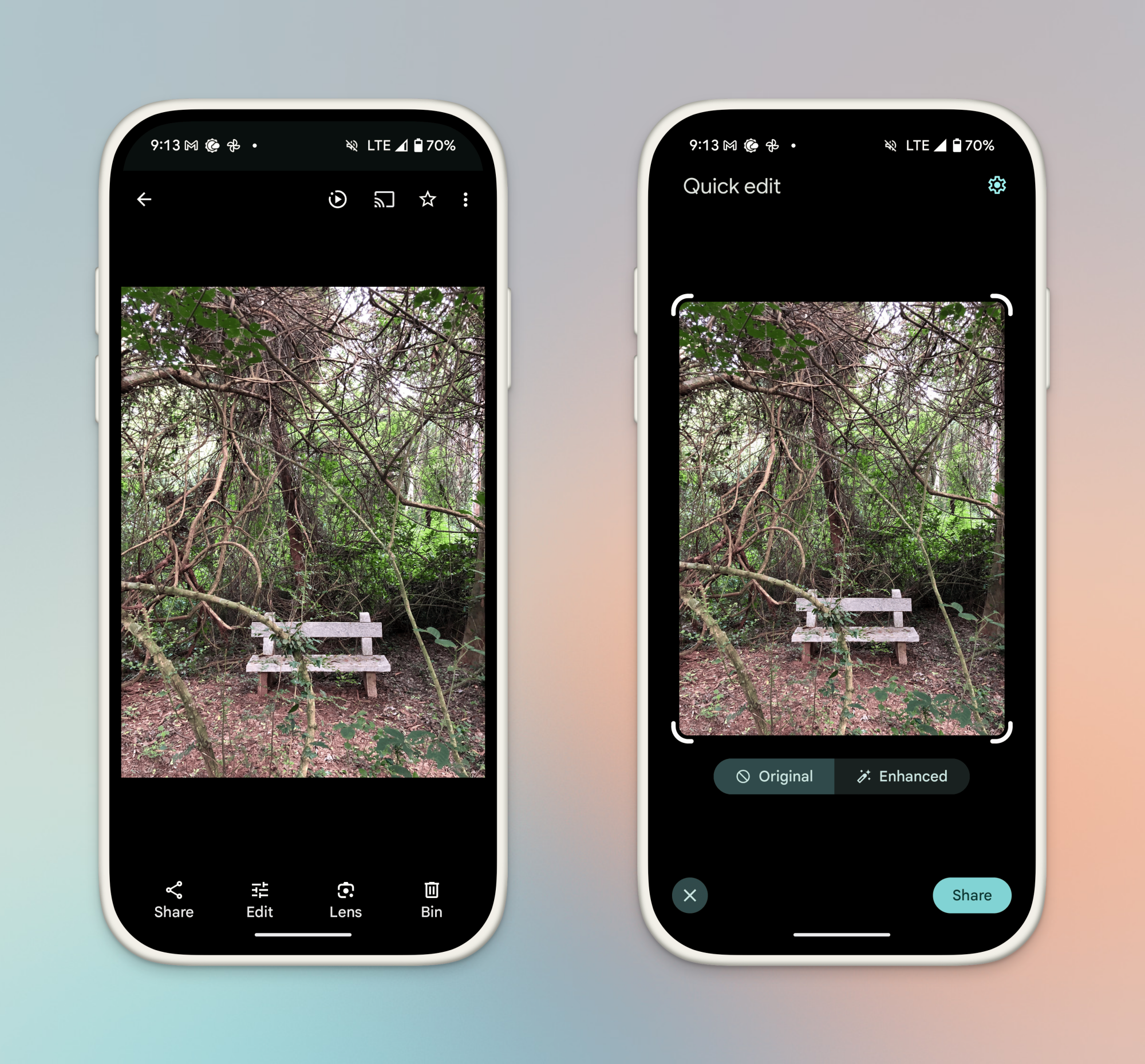 Fonction Édits Rapides dans Google Photos.