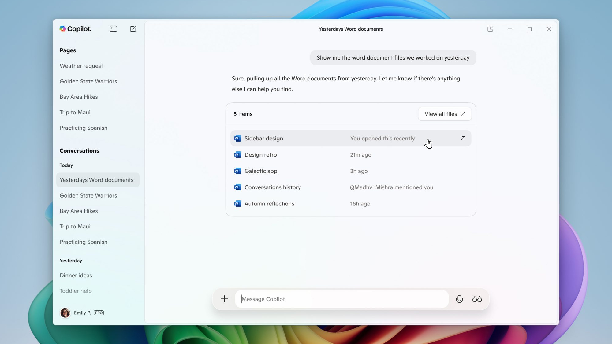 Recherche de fichiers Copilot