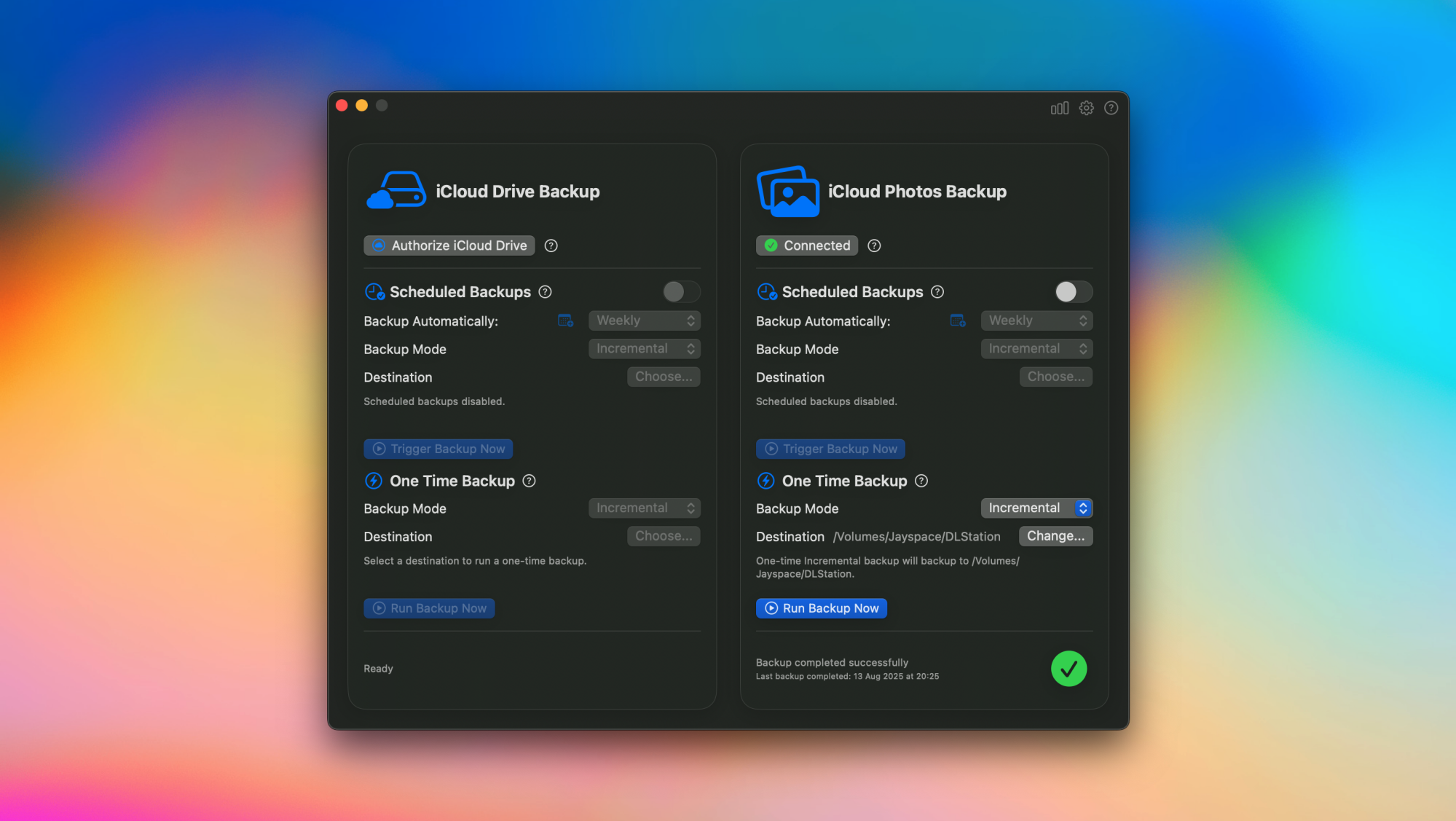 Parachute Backup fonctionnant sur un Mac.