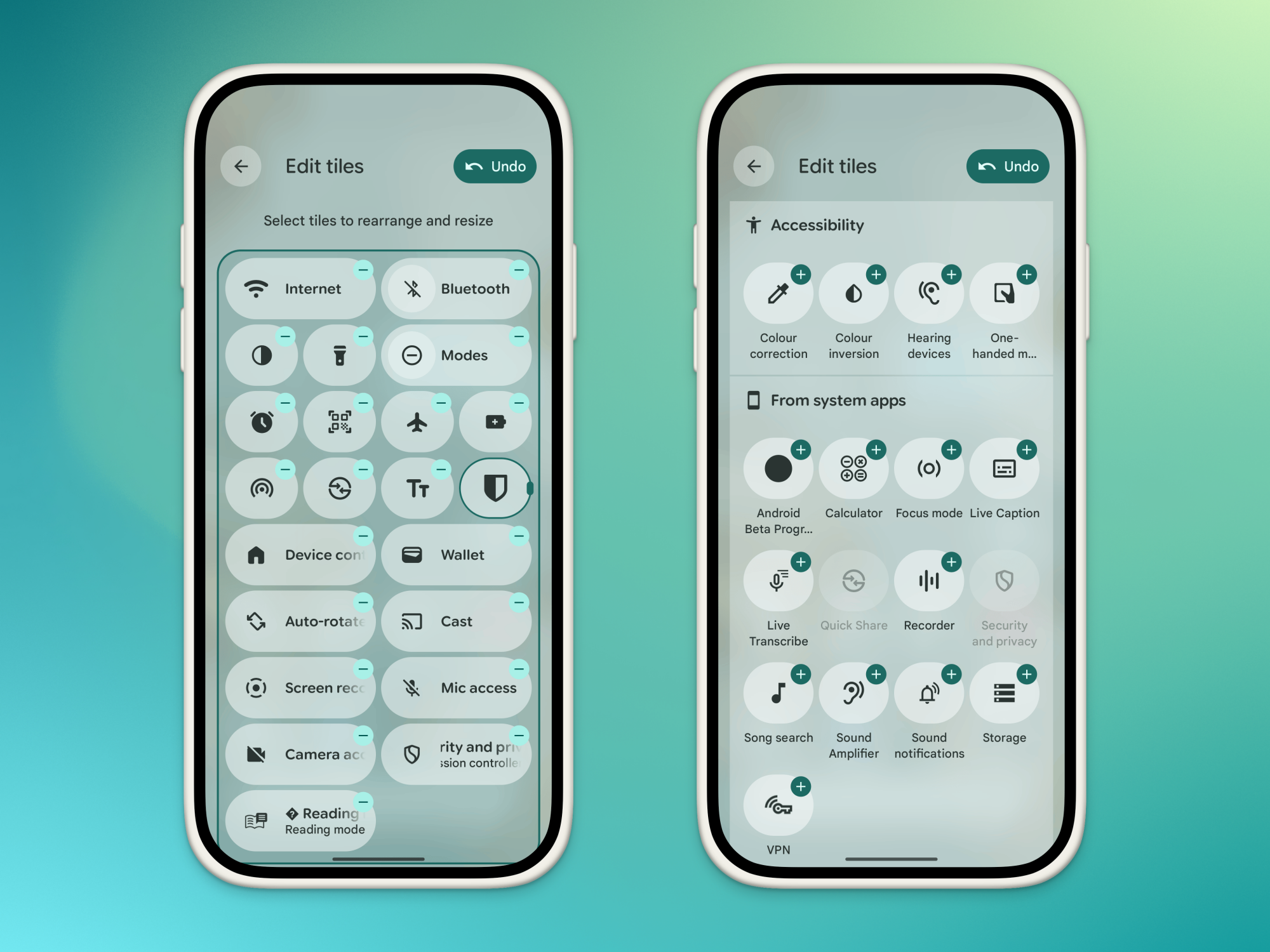 Édition du panneau des Paramètres rapides.