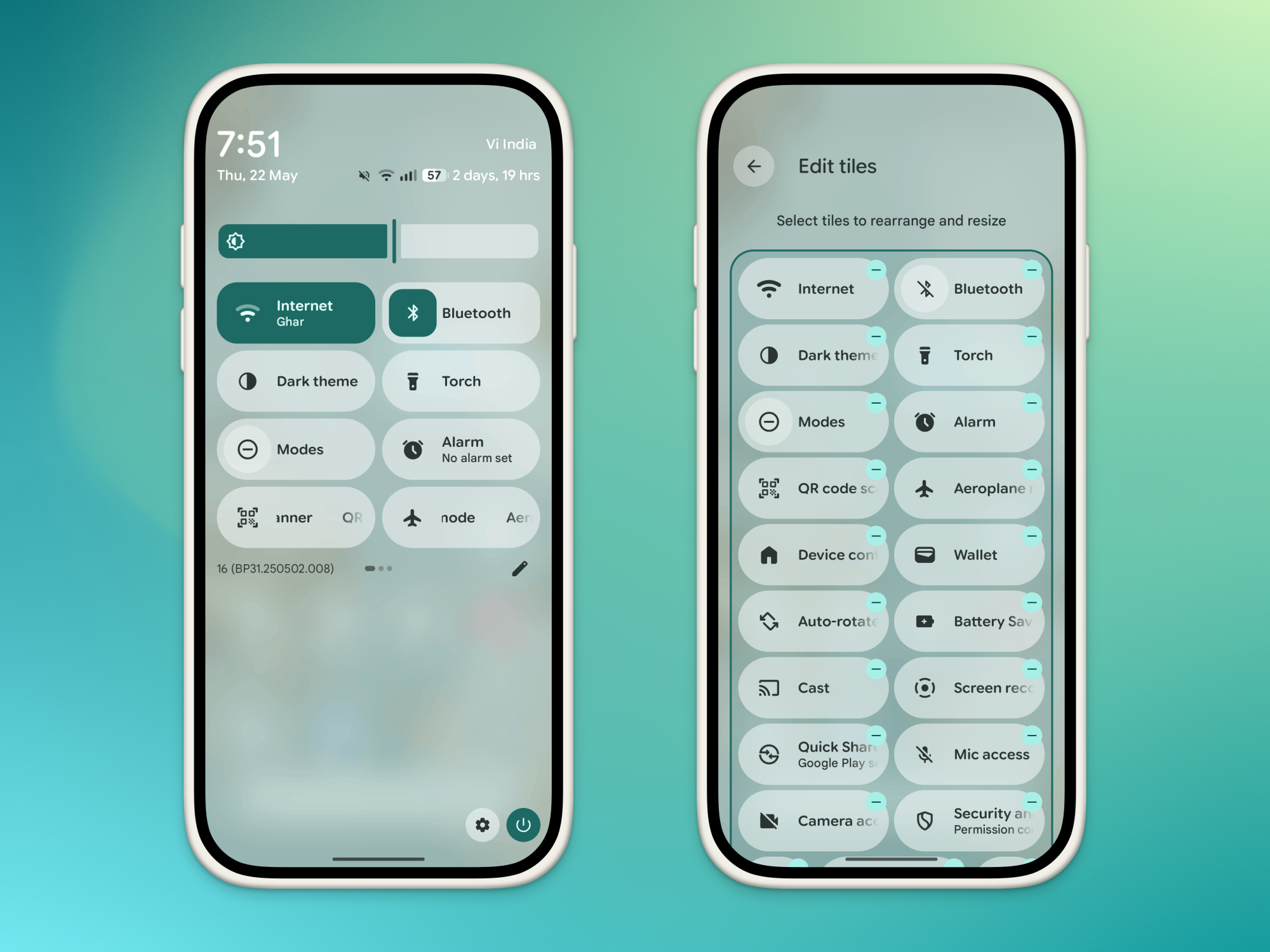 Bascule des Paramètres rapides.