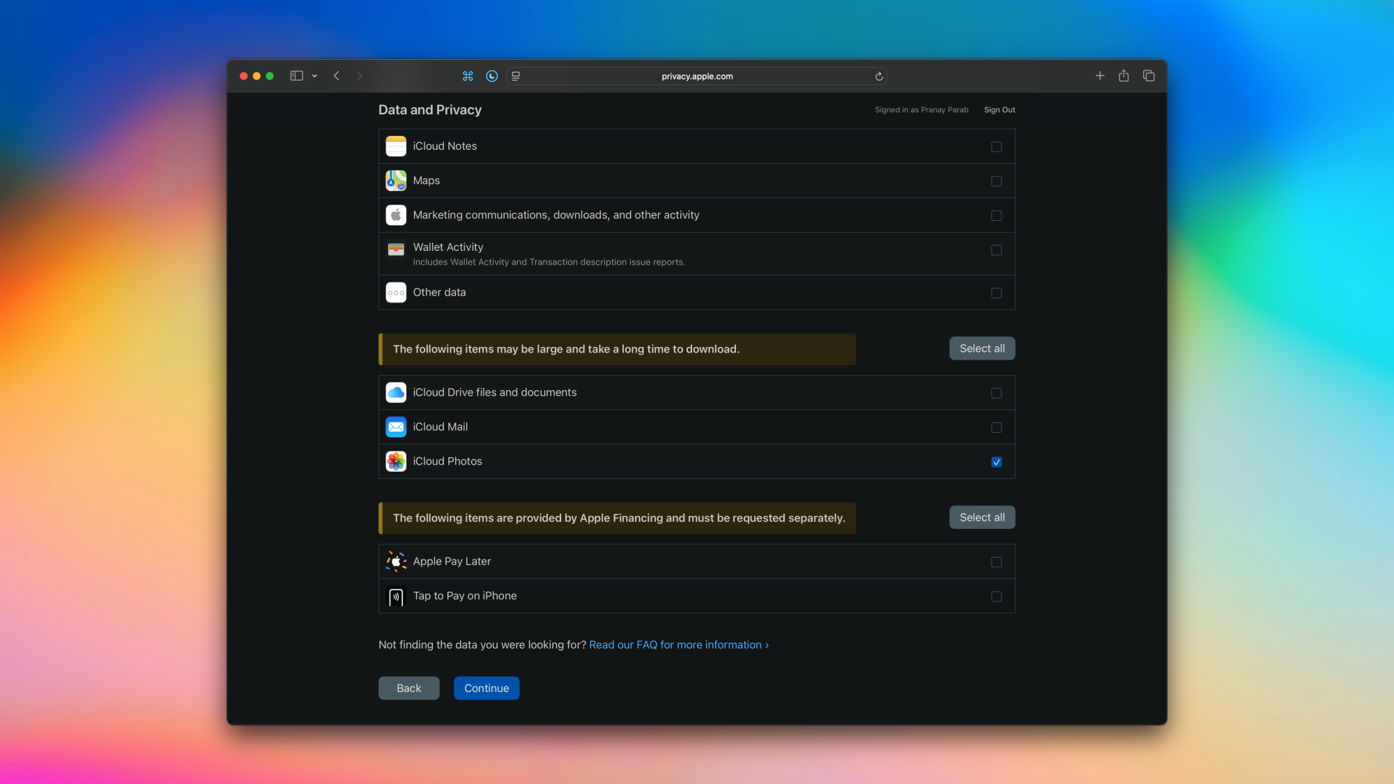 La page d'exportation des données iCloud Photos sur le site Web d'Apple.